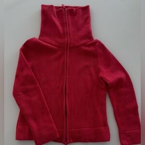 Anne Klein Sweater Size Med Color Red Full Zipper Long Sleeve Cowl Neck Cashmere